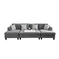 Wood and Fabric Sectional Set with Ottoman, Set of 5, Gray