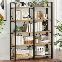 Fatorri Bookshelf, Industrial 5 Tier, Rustic Wood Etagere Bookcase, Metal Tall Book Shelf With Large Open Shelving Unit (Rustic Oak, 51 Inch Wide)