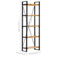 vidaXL Five-Tier Bookcase in Solid Mango Wood with Industrial Steel Frame | 23.6x11.8x70.9 Dimensions | Stylish and Functional | Easy Assembly