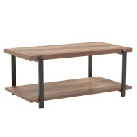 Foluban Industrial Coffee Table With Shelf, Wood And Metal Rustic Cocktail Table For Living Room, Oak