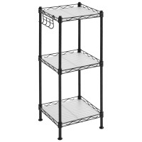 Songmics 4Tier Bathroom Shelf Storage Rack For Small Space With 4 Pp Shelf Liners Removable Hook Extendable Design Ink Bla