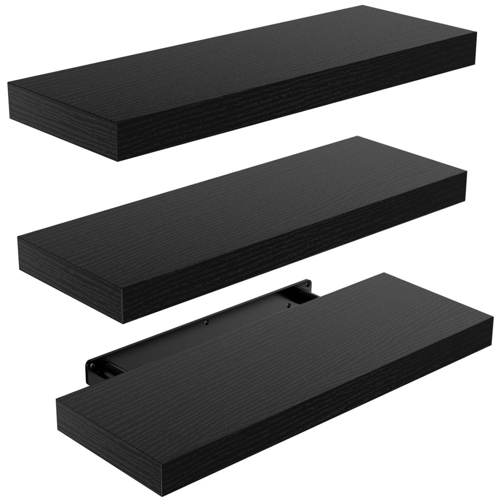 Amada Homefurnishing Floating Shelves Black Wall Shelves With Invisible Brackets For Bedroom Bathroom Living Room Kitchen S