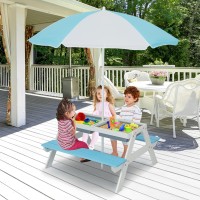 Costzon Kids Picnic Table, 3 In 1 Sand & Water Table W/Height Adjustable Umbrella, Removable Tabletop, Children Outdoor Toy Playset W/2 Play Boxes, Wooden Convertible Activity Play Table