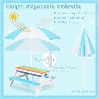 Costzon Kids Picnic Table, 3 In 1 Sand & Water Table W/Height Adjustable Umbrella, Removable Tabletop, Children Outdoor Toy Playset W/2 Play Boxes, Wooden Convertible Activity Play Table