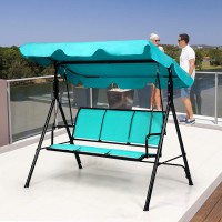 Tangkula 3 Person Patio Swing, Steel Frame With Polyester Angle Adjustable Canopy, All Weather Resistant Swing Bench, Suitable For Patio, Garden, Poolside, Balcony (Turquoise)