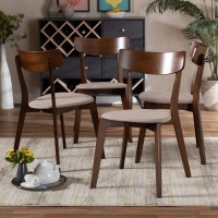 Baxton Studio Iora Mid-century Modern Transitional Light Beige Fabric Upholstered and Walnut Brown Finished Wood 4-Piece Dining chair Set