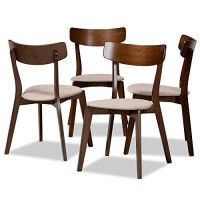 Baxton Studio Iora Mid-century Modern Transitional Light Beige Fabric Upholstered and Walnut Brown Finished Wood 4-Piece Dining chair Set