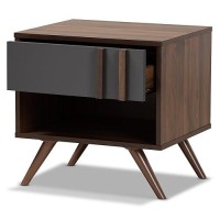 Baxton Studio Naoki 18.5-Inch High 1-Drawer Nightstand, Grey And Walnut (168-10757-Hit)