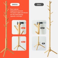 Bmosu Coat Rack Freestanding Stand Bamboo Wooden 8 Hooks 3 Adjustable Tree Standing Coat Jackets Hanger Easy Assembly Hallway Mounted Corner Parlor Office Floor Stand For Clothes Nature