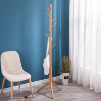 Bmosu Coat Rack Freestanding Stand Bamboo Wooden 8 Hooks 3 Adjustable Tree Standing Coat Jackets Hanger Easy Assembly Hallway Mounted Corner Parlor Office Floor Stand For Clothes Nature