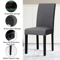 Giantex Upholstered Dining Chairs Set Of 2, Fabric Side Chairs With Wood Legs, Soft Padded Seat, Nailhead Trim, Armless Parsons Dining Chair, Ideal For Dining Room, Kitchen, Living Room, Dark Grey