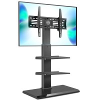 Fitueyes Iron Base Universal Floor Tv Stand Swivel Tilt Mount Tv Stand Base For 32-75 Inch Tvs Corner Tv Stand With Height Adjustable Entertainment Shelves Wire Management (Black)