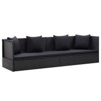 vidaXL Outdoor Sofa with Cushion and Pillow Poly Rattan Black 46087