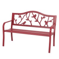 Sophia & William Outdoor Patio Metal Park Bench Red, Steel Frame Bench With Backrest And Armrests For Porch, Patio, Garden, Lawn, Balcony, Backyard And Indoor, 50.4Wx23.5D X35.0H