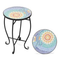 Vingli Mosaic Accent Table 14 Round Side Table End Table Plant Stand Decor For Patio Porch Beach Theme Balcony Back Deck Poo