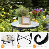 Vingli Mosaic Accent Table 14 Round Side Table End Table Plant Stand Decor For Patio Porch Beach Theme Balcony Back Deck Poo