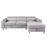 Acme Reyes Wood Frame Sectional Sofa With Sleeper In Beige Nubuck