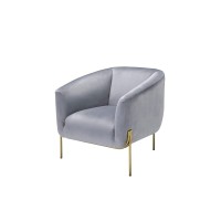 Acme Carlson Velvet Upholstered Barrel Backrest Accent Chair In Beige And Gold