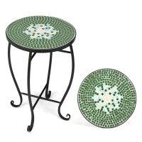 Vingli Mosaic Print Accent Table 14 Round Side Table End Table Plant Stand Decor For Patio Porch Balcony Back Deck Pool Indo