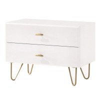 Benjara 2 Drawer Wooden Nightstand With Metal Pulls And Hairpin Legs, White And Gold