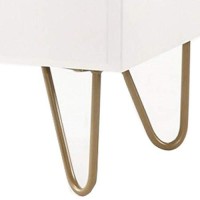 Benjara 2 Drawer Wooden Nightstand With Metal Pulls And Hairpin Legs, White And Gold