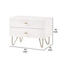 Benjara 2 Drawer Wooden Nightstand With Metal Pulls And Hairpin Legs, White And Gold