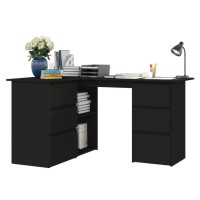 Vidaxl Corner Desk, L-Shaped Computer Desk With Storage, Home Office Desk, Workstation Table, Scandinavian Style, Black Engineered Wood