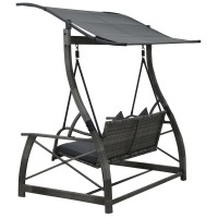 Vidaxl Garden Swing Bench, Outdoor Swing Bench With Adjustable Canopy And Cushion, Hanging Daybed, Outdoor Swing Seat, Gray Poly Rattan