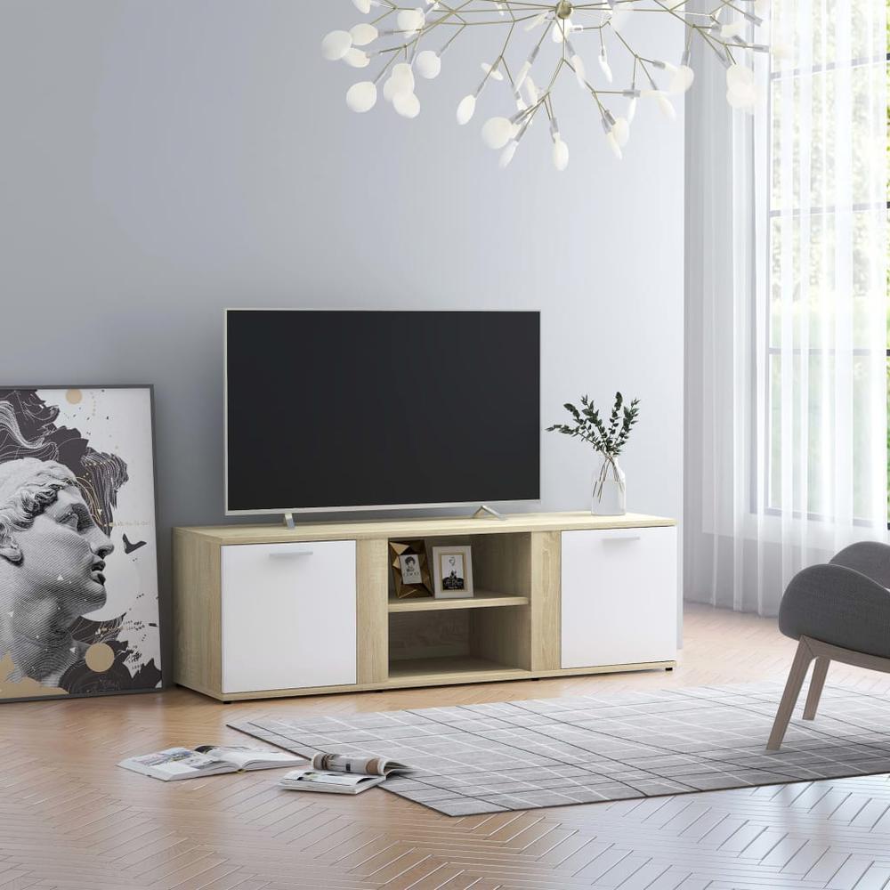 vidaXL TV Cabinet White and Sonoma Oak 472x134x146 Chipboard 801166