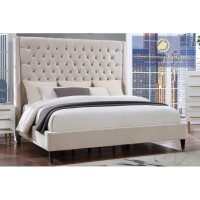 Best Master Bellanova Cream Tufted Velvet King Platform Bed