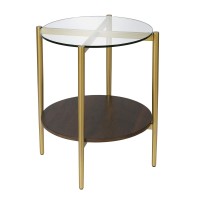 Otto 20'' Wide Round Side Table With Mdf Shelf In Gold And Walnut