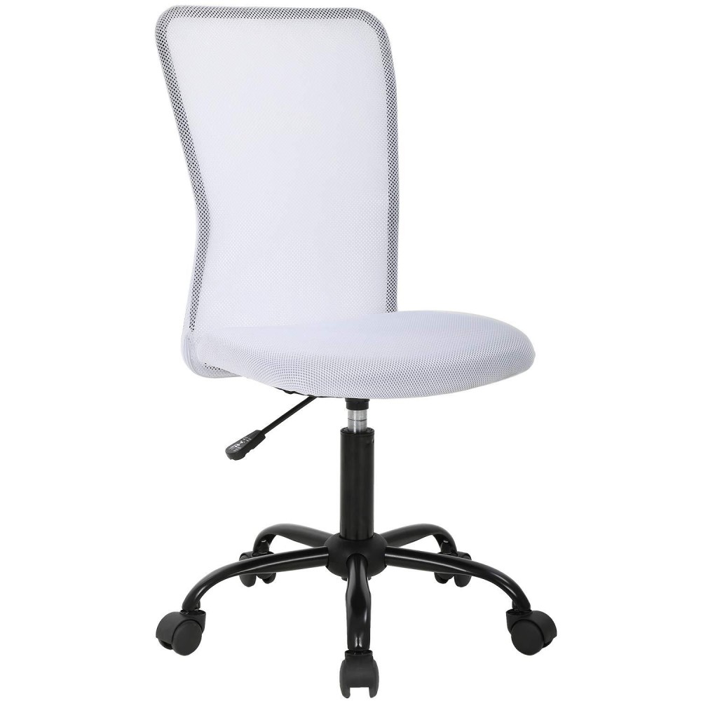 Vnewone Mesh Computer Small Desk Lumbar Support Modern Executive Adjustable Mid Back Task Rolling Swivel Chair With Wheels Armless, 20.9D X 20.9W X 35.6H In, White