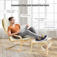 Giantex Wooden Lounge Chair With Ottoman, Modern Accent Armchair Leisure Chair With Removable Cushion, Suitable For Living Room Bedroom Balcony, Armchair And Footstool Set (Beige)
