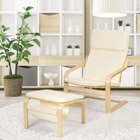 Giantex Wooden Lounge Chair With Ottoman, Modern Accent Armchair Leisure Chair With Removable Cushion, Suitable For Living Room Bedroom Balcony, Armchair And Footstool Set (Beige)