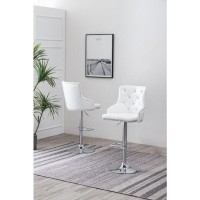 Faux Leather Adjustable Bar Stool in White Set of 2