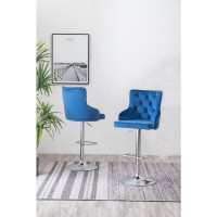 Tufted Velvet Upholstered Adjustable Bar Stool in Navy Blue Set of 2 Navy Blue