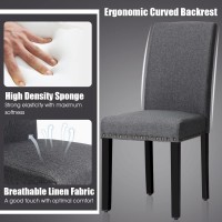 Giantex Set Of 4 Upholstered Dining Chairs, With Wood Legs, Padded Seat, Fabric Parsons Dining Chairs For Dining Room, Dark Grey