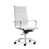 European Furniture Modern Style White High Back Office Chair, Adjustable Height, Aluminum Base, Pu Leather