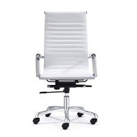 European Furniture Modern Style White High Back Office Chair, Adjustable Height, Aluminum Base, Pu Leather