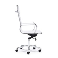 European Furniture Modern Style White High Back Office Chair, Adjustable Height, Aluminum Base, Pu Leather