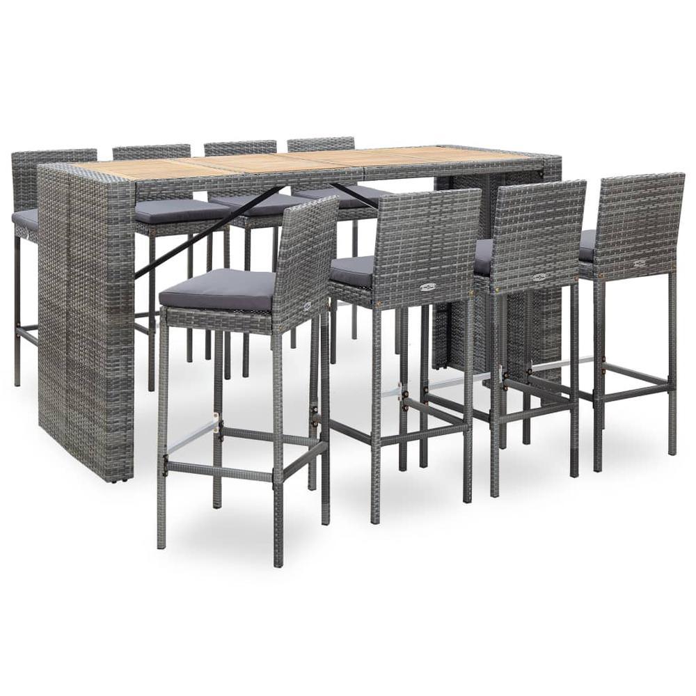 vidaXL 9 Piece Outdoor Bar Set Poly Rattan and Acacia Wood Gray 49567