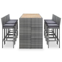 vidaXL 9 Piece Outdoor Bar Set Poly Rattan and Acacia Wood Gray 49567