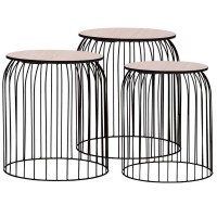 vidaXL Coffee Table 3 Pcs, Round End Table with Metal Frame, Sofa Table with Storage, Home Furniture for Living Room, Scandinavian, Black