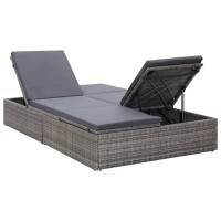 vidaXL Double Sun Lounger with Cushion Poly Rattan Gray 45770