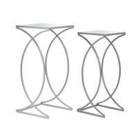 Glitzhome Nesting Side Tables, Set Of 2 Modern End Tables With Metal Frame & Tempered Glass Top, Coffee Tables Decorative Accent Tables For Small Space Living Room Office - Silver