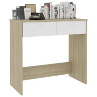 vidaXL Desk, Standing Computer Desk with Drawers, Home Office Desk, Workstation for Living Room, Scandinavian, White and Sonoma Oak Engineered Wood