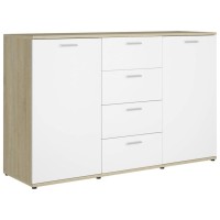 Vidaxl Sideboard Home Living Room Bedroom Storage Standing Cabinet Side Chest Of Drawer Furniture White And Sonoma Oak 47.2