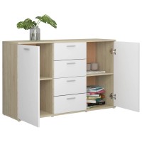 Vidaxl Sideboard Home Living Room Bedroom Storage Standing Cabinet Side Chest Of Drawer Furniture White And Sonoma Oak 47.2