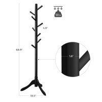 Vasagle Solid Wood Coat Rack Free Standing Coat Rack Treeshaped Coat Rack With 8 Hooks 3 Height Options For Clothes Hats