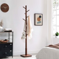 Vasagle Solid Wood Coat Rack, Wood Hall Tree, Coat Rack Stand With 8 Hooks, Stable Square Base, 3 Height Options, For Living Room, Bedroom, Home Office, Dark Walnut Urcr010W01